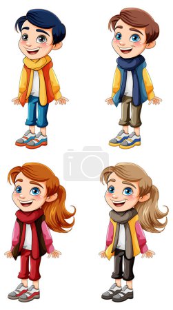 Ilustración de Conjunto de ilustración de personajes de dibujos animados para niños y niñas - Imagen libre de derechos