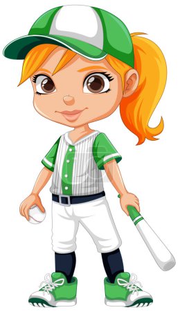Téléchargez les illustrations : Fille mignonne en costume de baseball Illustration vectorielle - en licence libre de droit