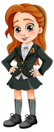 Ilustración de Chica en uniforme de estudiante ilustración de dibujos animados - Imagen libre de derechos