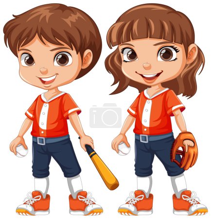 Illustration for Brown hair colour baseball player illustration - Royalty Free Image