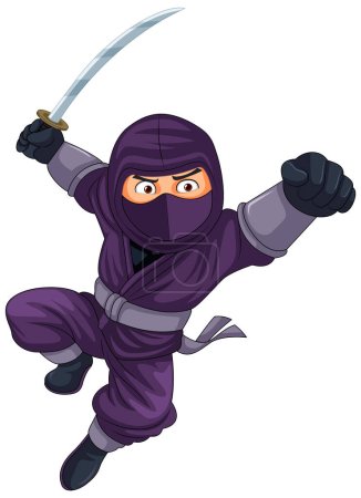 Téléchargez les illustrations : Illustration Ninja Jumping and Brandishing Sword - en licence libre de droit