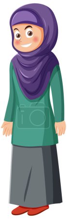 Ilustración de Chica musulmana de pie Pose ilustración personaje de dibujos animados - Imagen libre de derechos