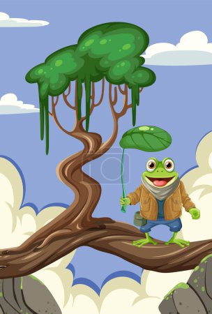 Illustration for Cartoon Frog Standing on Tree illustration - Royalty Free Image