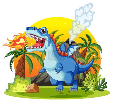 Illustration for Dinosaur with dragon wings in cartoon style illustration - Royalty Free Image