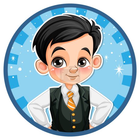 Téléchargez les illustrations : Mignon garçon étudiant dans l'école uniforme profil logo illustration - en licence libre de droit