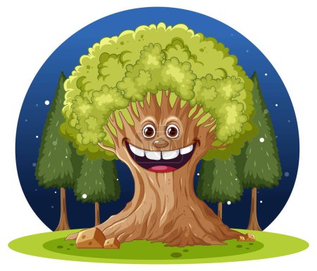 Ilustración de Árbol de dibujos animados con ilustración de vectores faciales - Imagen libre de derechos