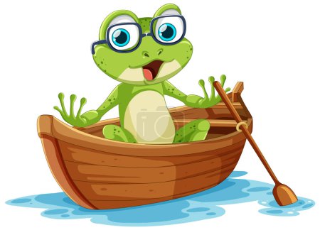 Illustration for Green frog on paddle boat illustration - Royalty Free Image