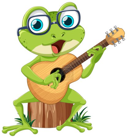 Téléchargez les illustrations : Grenouille verte jouant de la guitare Illustration vectorielle - en licence libre de droit