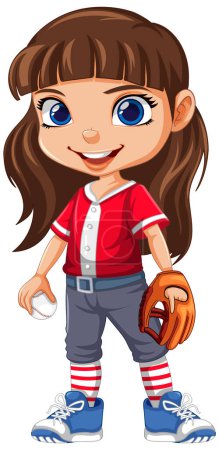 Ilustración de Linda chica de béisbol jugador de dibujos animados personaje ilustración - Imagen libre de derechos