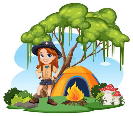 Ilustración de Personas que acampan en el camping illustration - Imagen libre de derechos