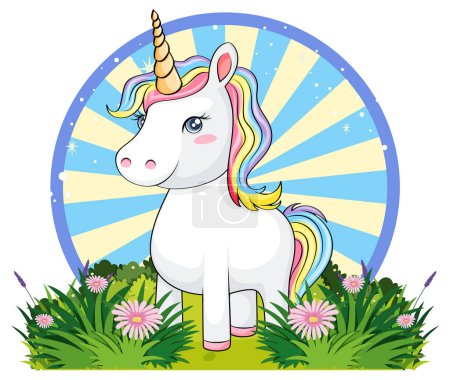 Illustration for Cute unicorn cartoon character with retro comic background illustration - Royalty Free Image