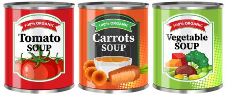 Illustration for Vegetable Soup Food Cans Collection illustration - Royalty Free Image