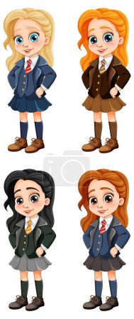 Cute girl student in school uniform set illustration