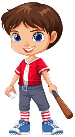 Téléchargez les illustrations : Garçon baseball joueur illustration de personnage de dessin animé - en licence libre de droit