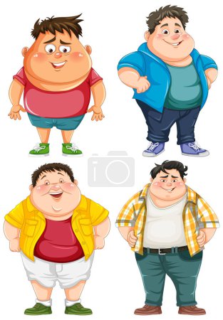 Illustration for Set of overweight male cartoon  illustration - Royalty Free Image