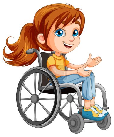 Téléchargez les illustrations : Désactiver femme dessin animé assis sur fauteuil roulant illustration - en licence libre de droit