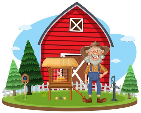 Téléchargez les illustrations : Vieil agriculteur à la ferme Illustration de la scène - en licence libre de droit