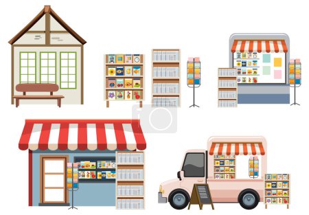 Ilustración de Conjunto de ilustración de elementos del mercadillo y de la tienda - Imagen libre de derechos