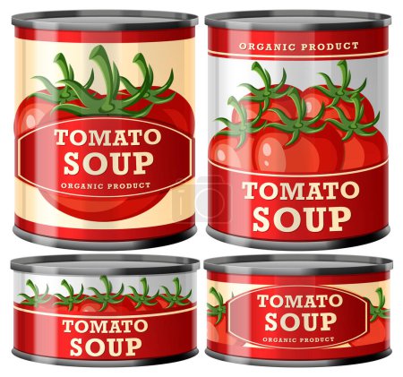 Téléchargez les illustrations : Soupe aux tomates Boîtes alimentaires Illustration de la collection - en licence libre de droit