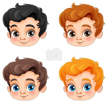 Illustration for Set of cute boy with different  hair colour and race illustration - Royalty Free Image
