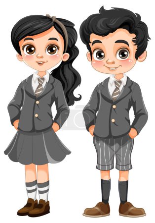 Téléchargez les illustrations : Illustration vectorielle étudiante garçon et fille en uniforme - en licence libre de droit