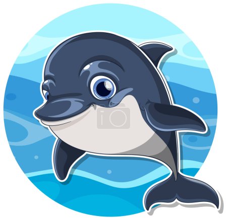 Ilustración de Plantilla de etiqueta engomada submarina delfín feliz ilustración aislada - Imagen libre de derechos