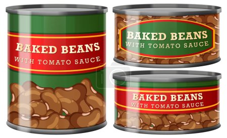 Illustration for Baked Beans with Tomato Sauce Food Cans Collection illustration - Royalty Free Image