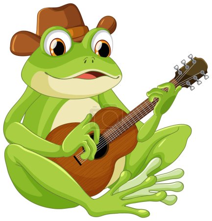 Ilustración de Rana verde tocando la ilustración de guitarra - Imagen libre de derechos