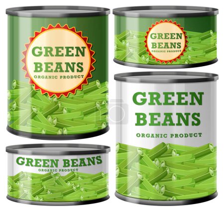 Illustration for Green Beans Food Cans Collection illustration - Royalty Free Image