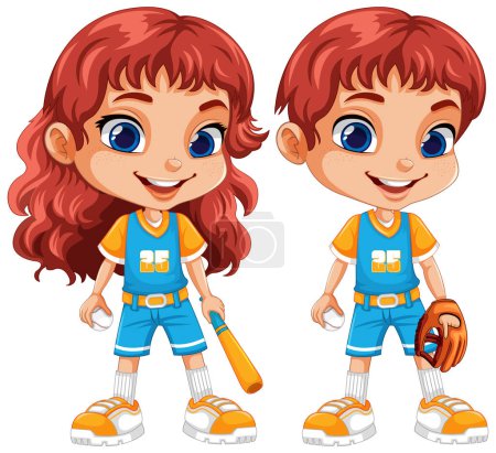 Illustration for Couple Kids in Baseball Outfits Vector illustration - Royalty Free Image