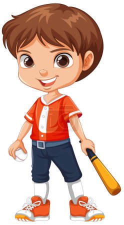 Ilustración de Niño jugador de béisbol ilustración de personajes de dibujos animados - Imagen libre de derechos