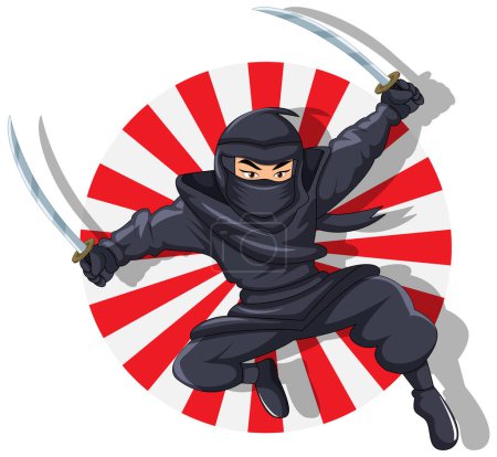 Illustration for Ninja Jumping and Brandishing Sword illustration - Royalty Free Image