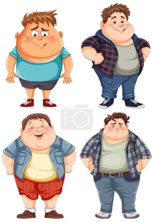 Illustration for Set of overweight male cartoon character illustration - Royalty Free Image