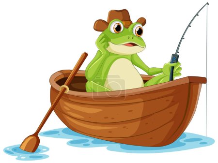Ilustración de Pesca rana verde en la ilustración de dibujos animados barco - Imagen libre de derechos
