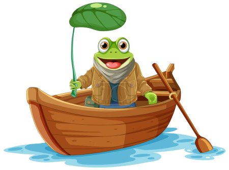 Green frog on paddle boat illustration