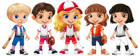 Téléchargez les illustrations : Filles en tenues de baseball Illustration de personnage de bande dessinée - en licence libre de droit