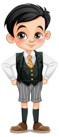 Illustration for Cute Asian boy in student outfit cartoon character illustration - Royalty Free Image