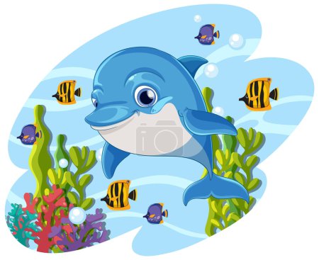 Téléchargez les illustrations : Dauphin heureux modèle sous-marin illustration isolée - en licence libre de droit