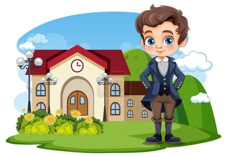 Illustration for Student wearing school uniform at school scene illustration - Royalty Free Image