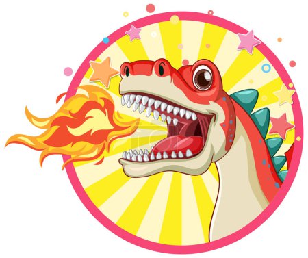 Illustration for Dragon on circle comic sticker template illustration - Royalty Free Image