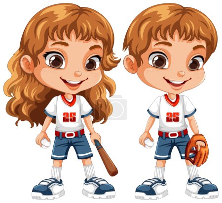 Ilustración de Pareja de niños en trajes de béisbol Vector ilustración - Imagen libre de derechos