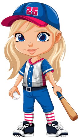 Téléchargez les illustrations : Fille mignonne en costume de baseball Illustration vectorielle - en licence libre de droit