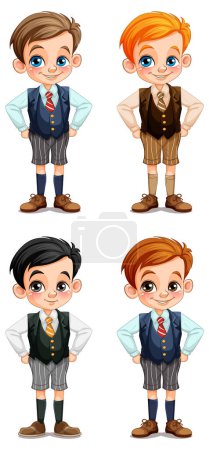 Ilustración de Conjunto de chico diferente raza en la escuela uniforme ilustración - Imagen libre de derechos