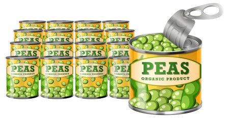 Illustration for Organic peas in can product for marketing illustration - Royalty Free Image