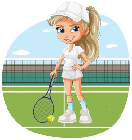 Téléchargez les illustrations : Joueuse de tennis sur terrain de tennis illustration isolée - en licence libre de droit