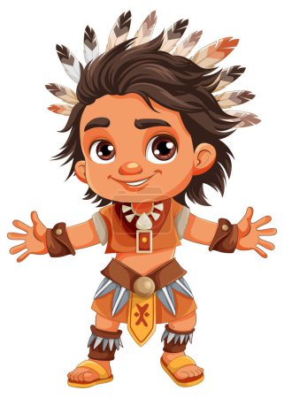 Téléchargez les illustrations : Homme Amérindien dessin animé personnage illustration - en licence libre de droit