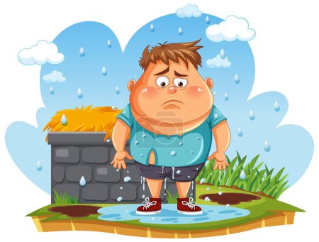 Illustration for Sad Man Messing Up with Wet Water illustration - Royalty Free Image