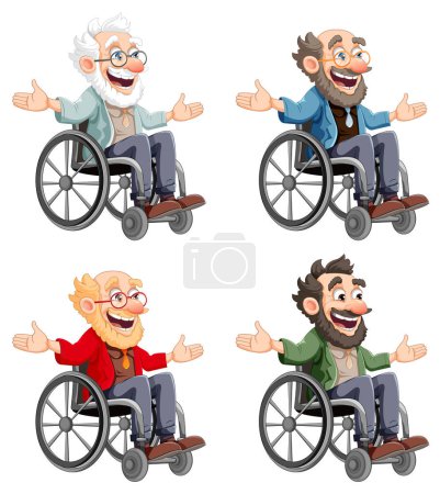 Téléchargez les illustrations : Personnes âgées assises sur un fauteuil roulant illustration - en licence libre de droit