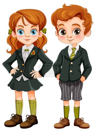 Illustration for Student Boy and Girl in Uniform Vector illustration - Royalty Free Image
