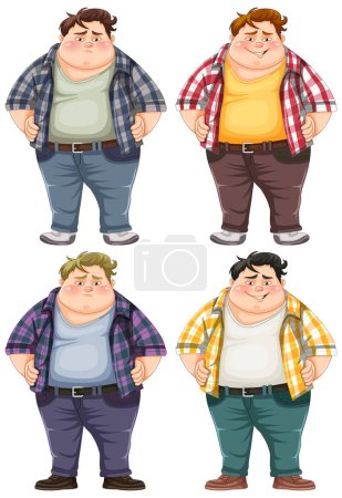 Ilustración de Conjunto de ilustración de personajes de dibujos animados masculinos con sobrepeso - Imagen libre de derechos